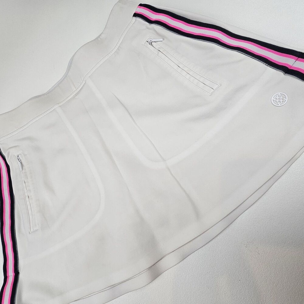 G/FORE Womens Small Golf Skort White Pink Stripe Built In Shorts Zip Pockets